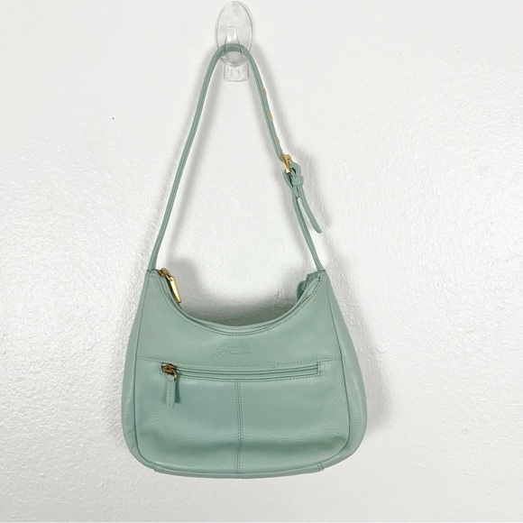 STONE MOUNTAIN Green Soft Leather Adjustable Strap Zipper Closure Shoulder Bag - Picture 5 of 14